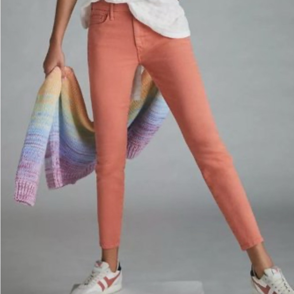 MOTHER Looker Pop Skinny Jeans Pink Stretch Denim Mid Rise Size 26